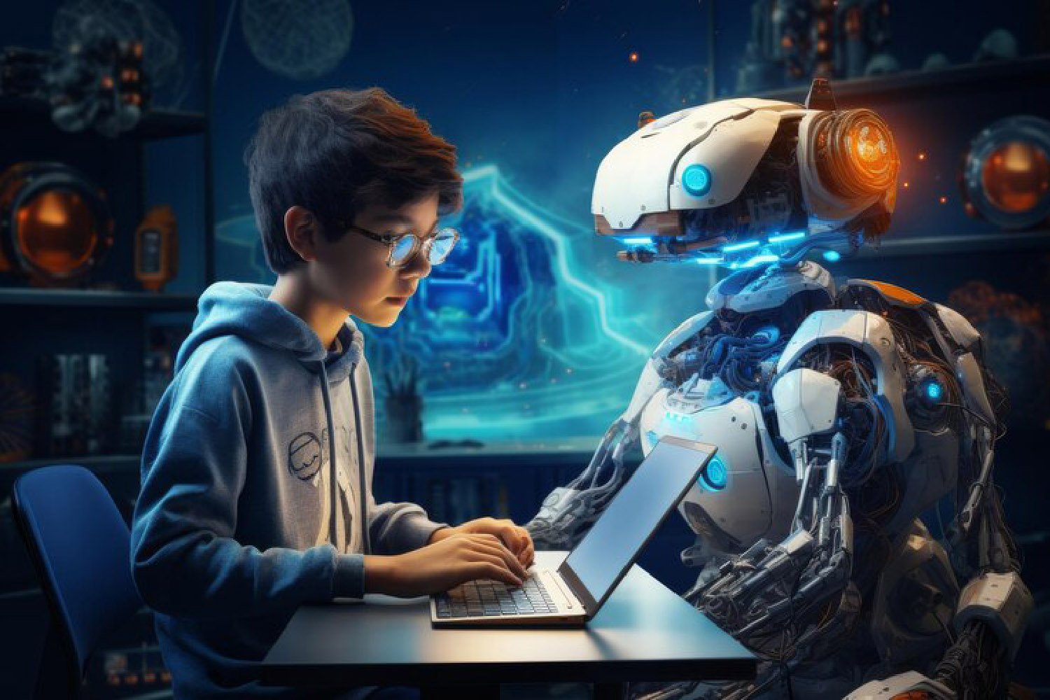 Students learning technology